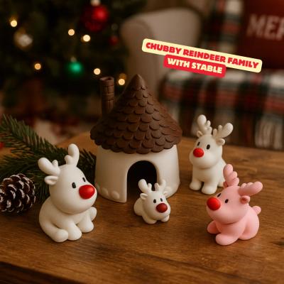 Famille de Rennes Dodus avec écurie - décoration de fête imprimée en 3D, idée cadeau — impression 3D par Manu3D