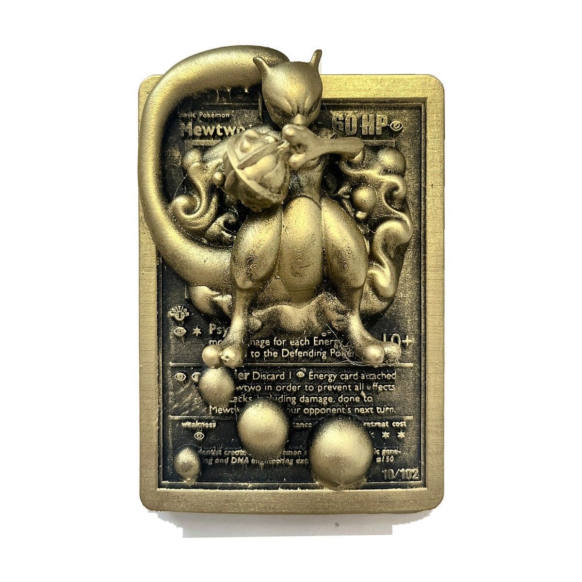 Mewtwo - carte en relief edition doree impression 3D, deco murale geek, cadeau gamer collection