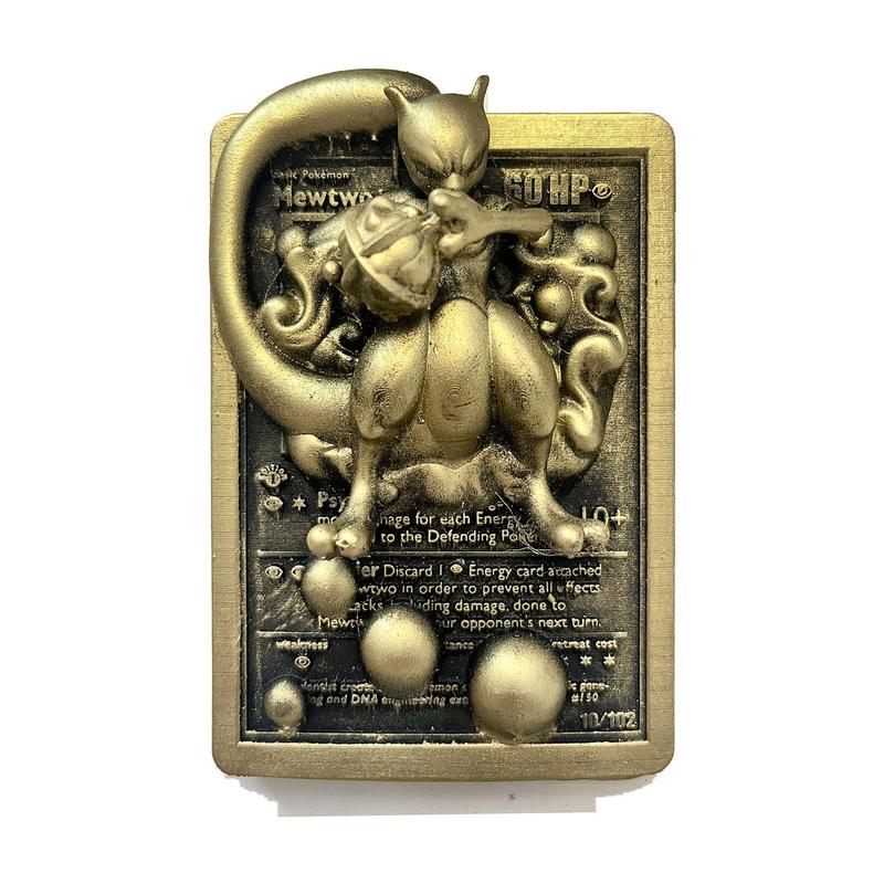 Mewtwo - carte en relief edition doree impression 3D, deco murale geek, cadeau gamer collection