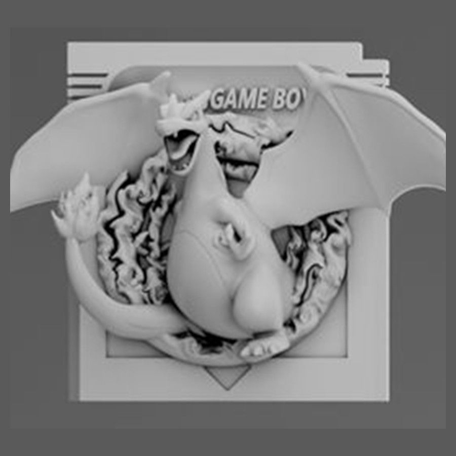 Dracaufeu - cartouche retro en relief, deco murale gaming, cadeau geek collection — impression 3D résine par Manu3D