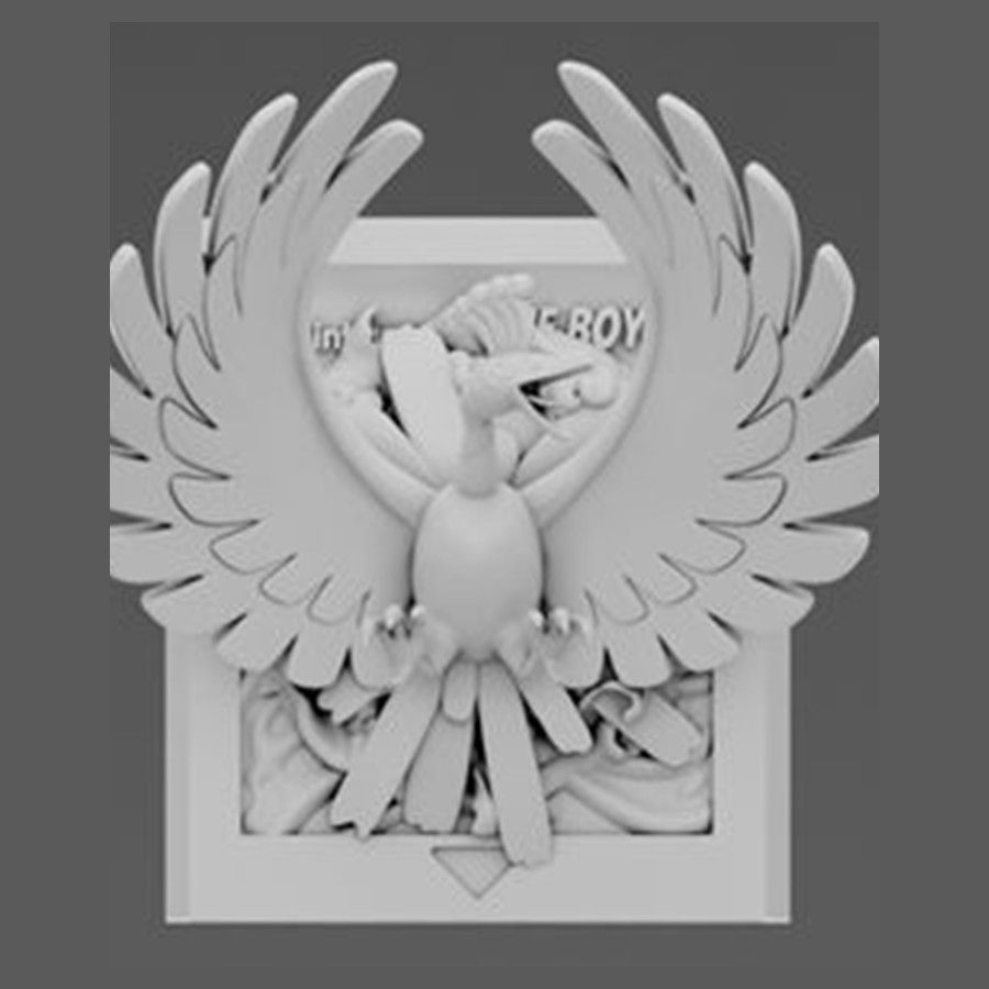 Ho-Oh - cartouche retro en relief BRUTE, deco murale gaming, cadeau geek collection — impression 3D résine par Manu3D