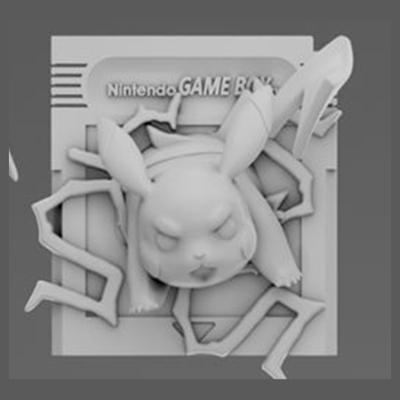 Pikachu - cartouche retro en relief BRUTE, deco murale gaming, cadeau geek collection — impression 3D résine par Manu3D