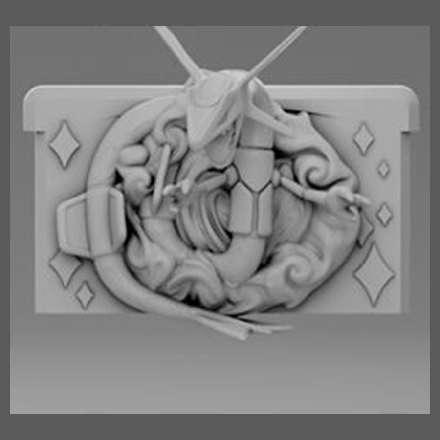 Rayquaza - cartouche retro en relief, deco murale gaming, cadeau geek collection — impression 3D résine par Manu3D