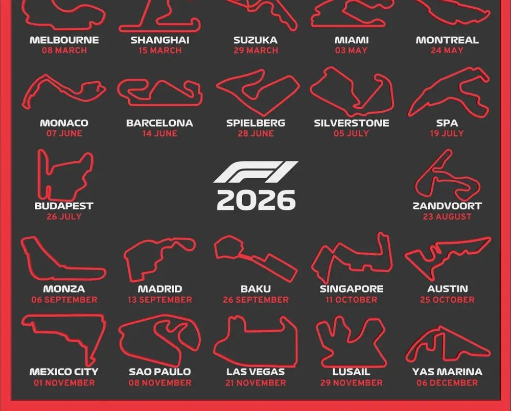 Calendrier Grands Prix Auto 2026 - circuits en relief, déco à poser sport mécanique — impression 3D pla par Manu3D