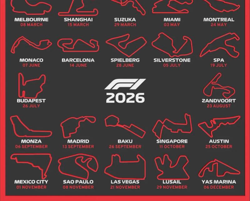 Calendrier Grands Prix Auto 2026 - circuits en relief, déco à poser sport mécanique