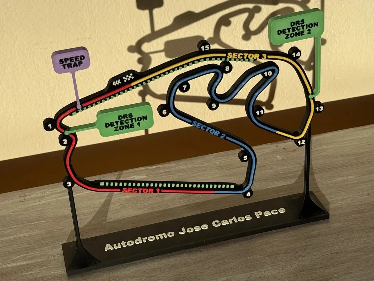Circuit d'Interlagos en relief - déco murale sport mécanique — impression 3D pla par Manu3D
