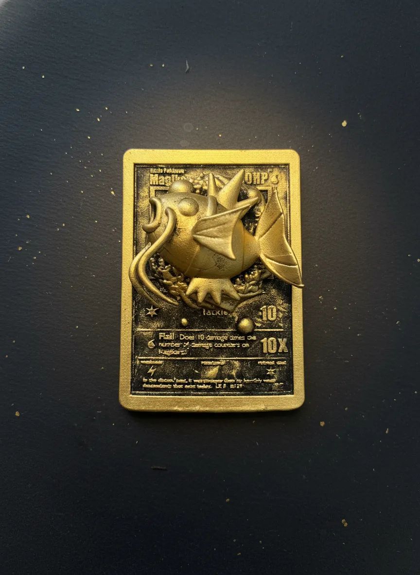 Magicarpe - carte en relief edition doree impression 3D, deco murale geek, cadeau gamer collection, photo 3