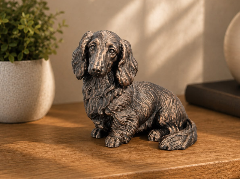 Figurine Teckel Poil Long Assis - Chien de Race