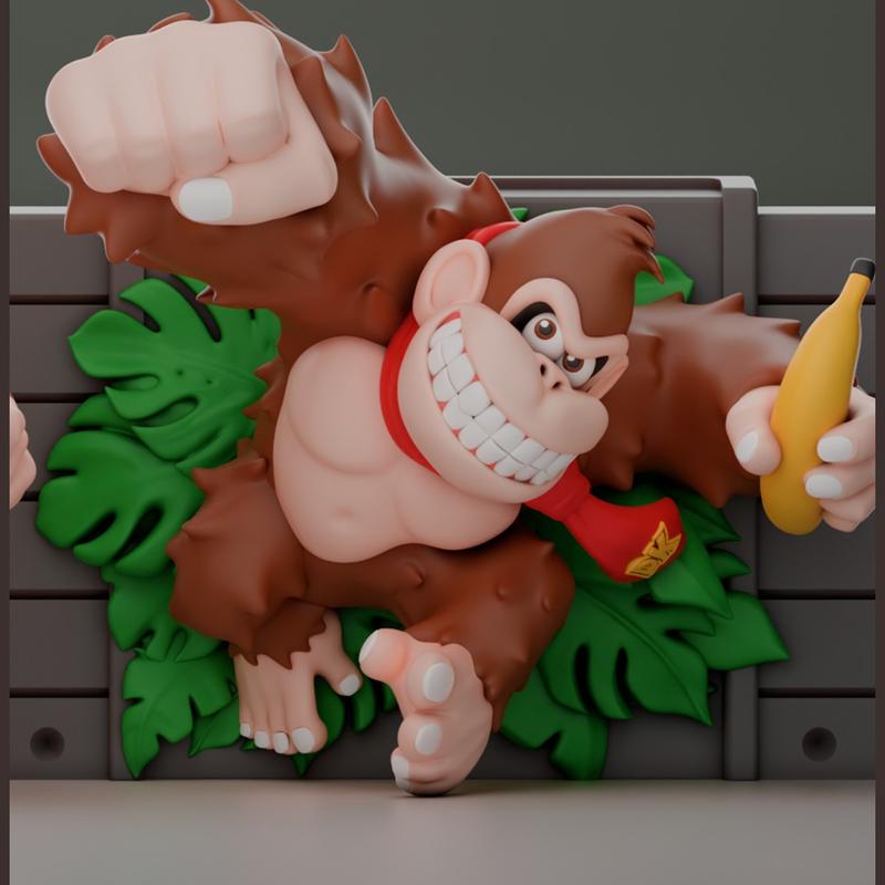 Donkey Kong - Grande cartouche retro a poser, deco gaming impression 3D multicouleur, cadeau geek collection