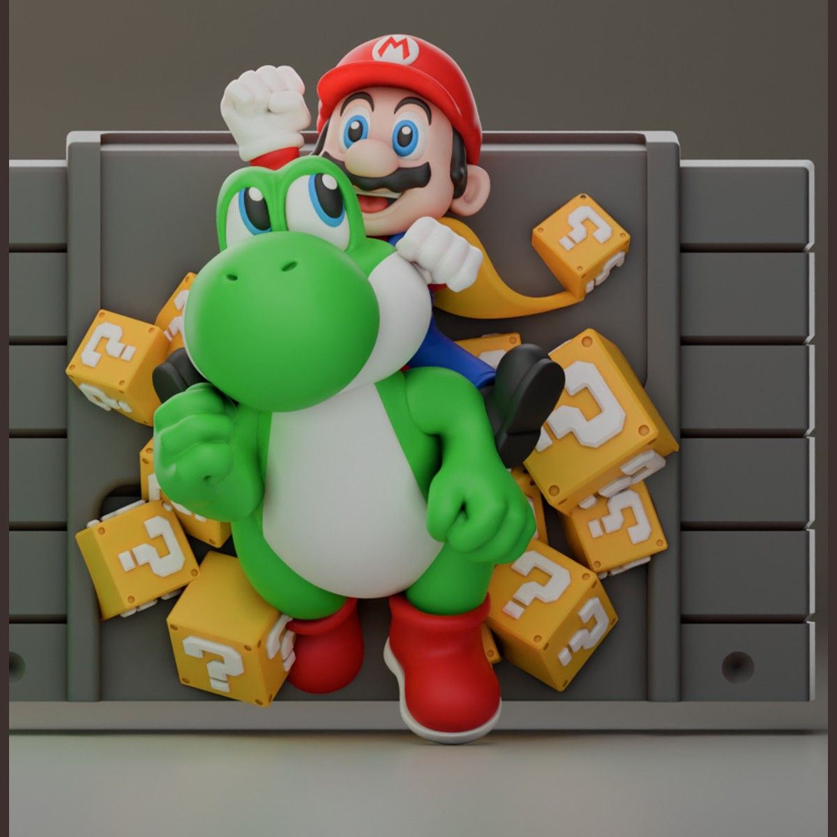Mario + Yoshi - Grande cartouche retro a poser, deco gaming impression 3D multicouleur, cadeau geek collection