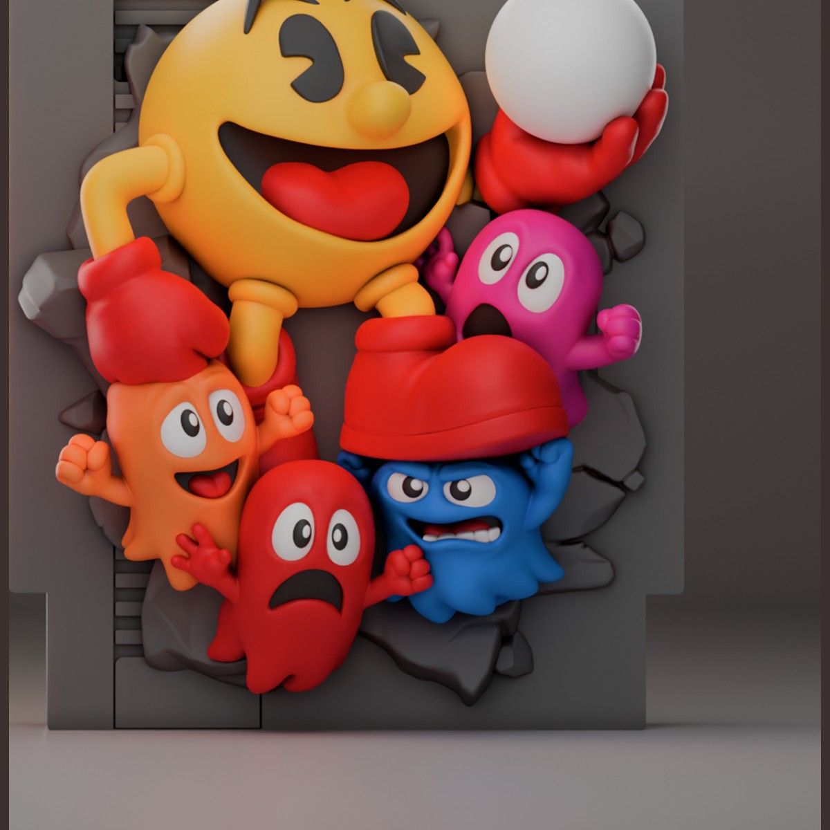 Pac-Man - Grande cartouche retro a poser, deco gaming impression 3D multicouleur, cadeau geek collection