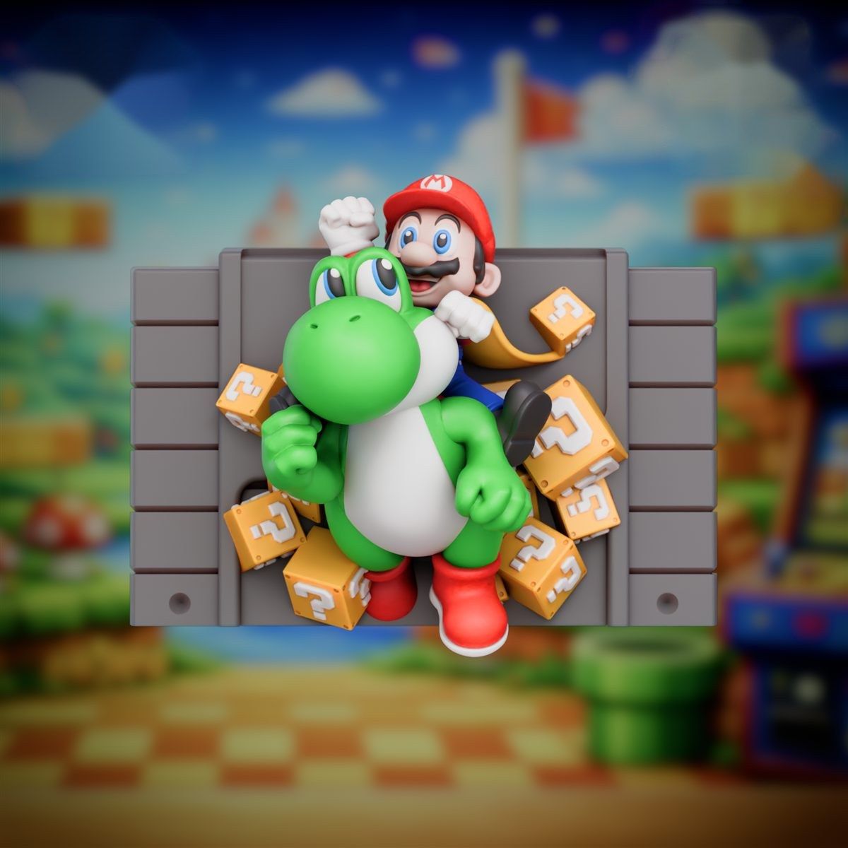 Mario + Yoshi - Déco murale cartouche retro impression 3D, deco gaming, cadeau geek collection