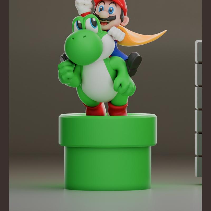 Mario + Yoshi - Figurine cartouche retro impression 3D, deco gaming, cadeau geek collection