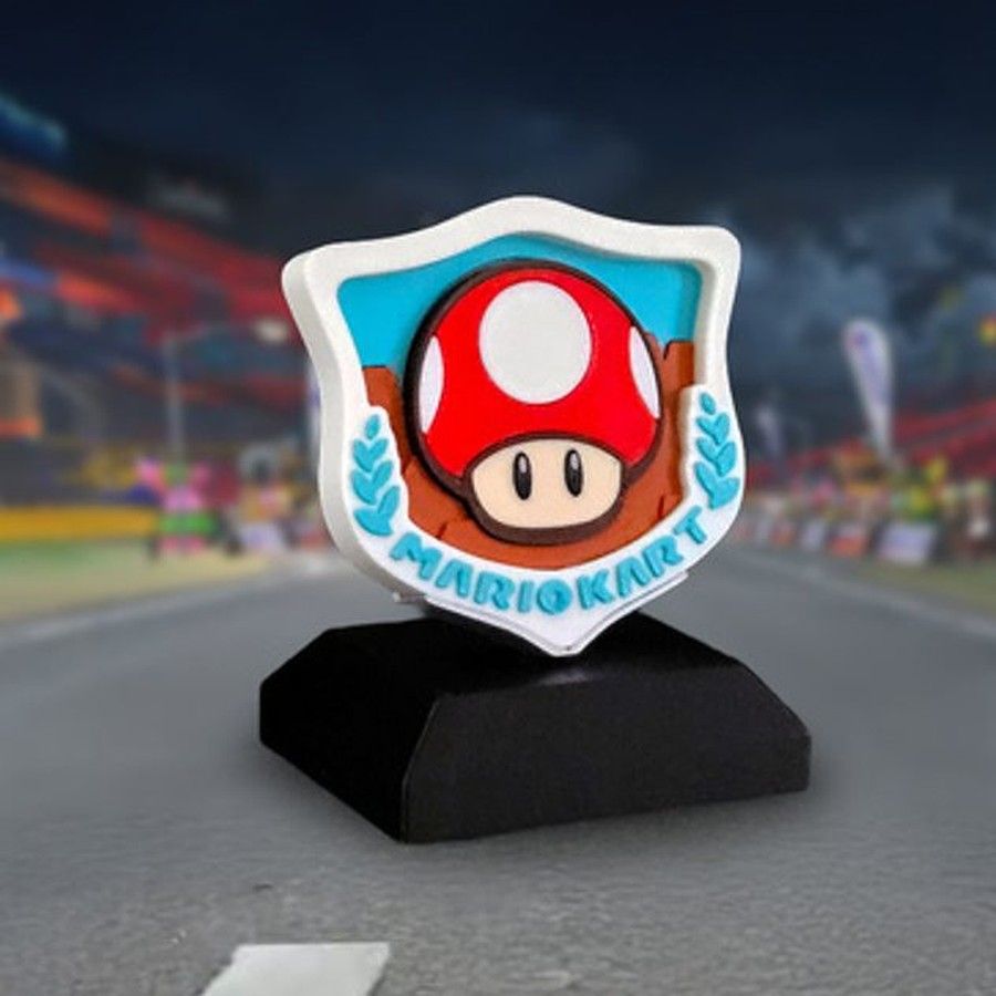 Médaille Champignon Mario Kart World - trophée imprimé en 3D multicouleur, assemblé à la main