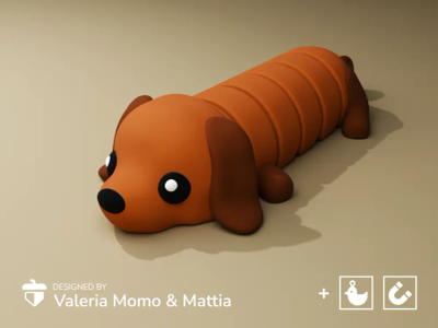 Flexi Chien Saucisse - porte-clés articulé impression 3D, cadeau kawaii — impression 3D pla par Manu3D