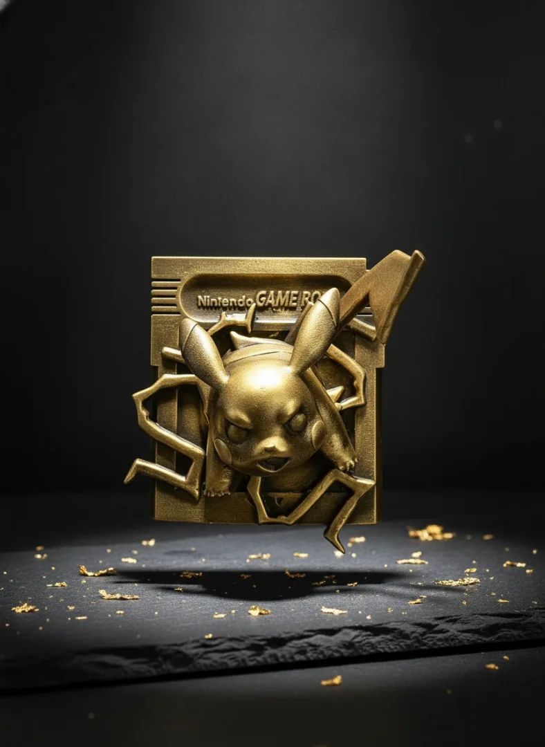 Pikachu - carte en relief Gameboy impression 3D, deco murale geek, cadeau gamer collection — impression 3D résine avec dorure par Manu3D