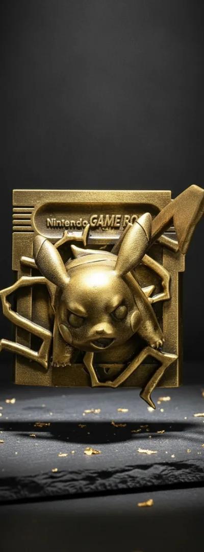 Pikachu - carte en relief Gameboy impression 3D, deco murale geek, cadeau gamer collection — impression 3D résine avec dorure par Manu3D